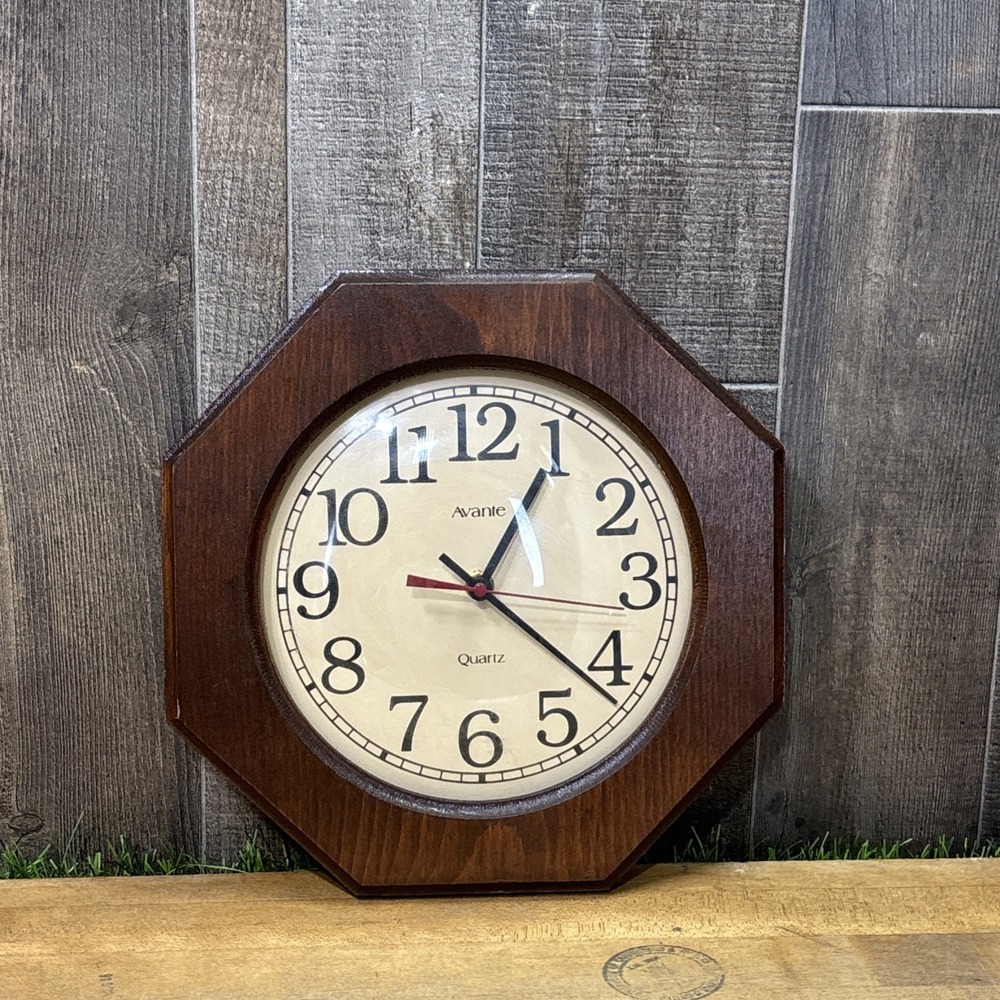 Vintage Avante Quartz Octagon Wood Wall Clock 1970s Working